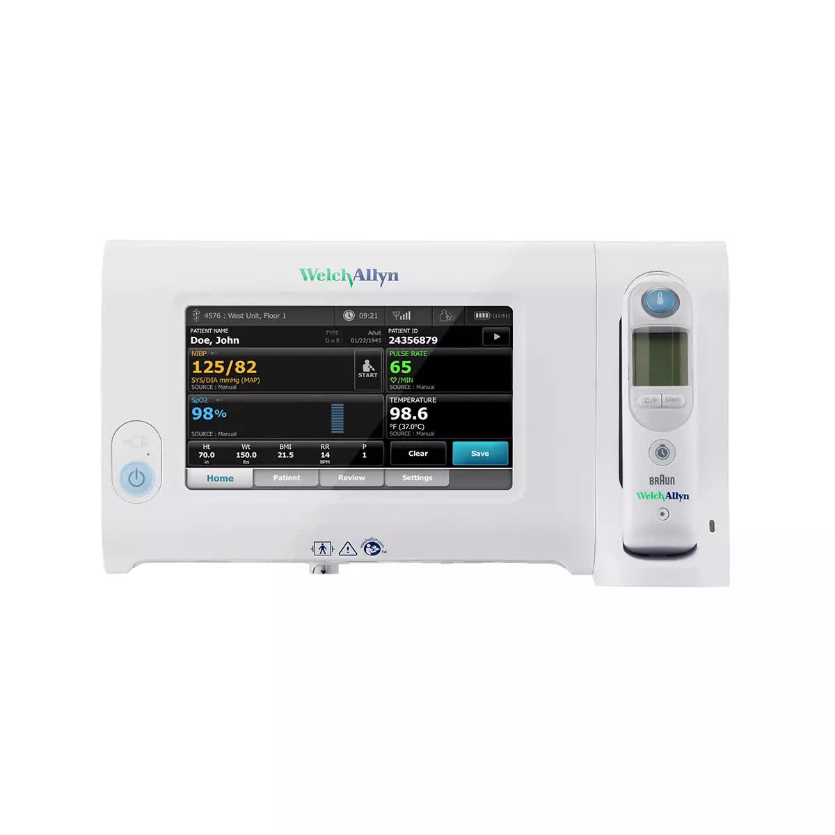 Welch Allyn Connex 7300 Bluetooth Connectivity Spot Monitor with Nellcor SpO2 and SureTemp Plus