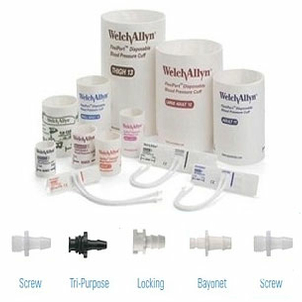 Welch Allyn Flexiport Soft Thigh Adult Disposable Blood Pressure Cuff with 2-Tubes, Locking Connector, 20/Pack