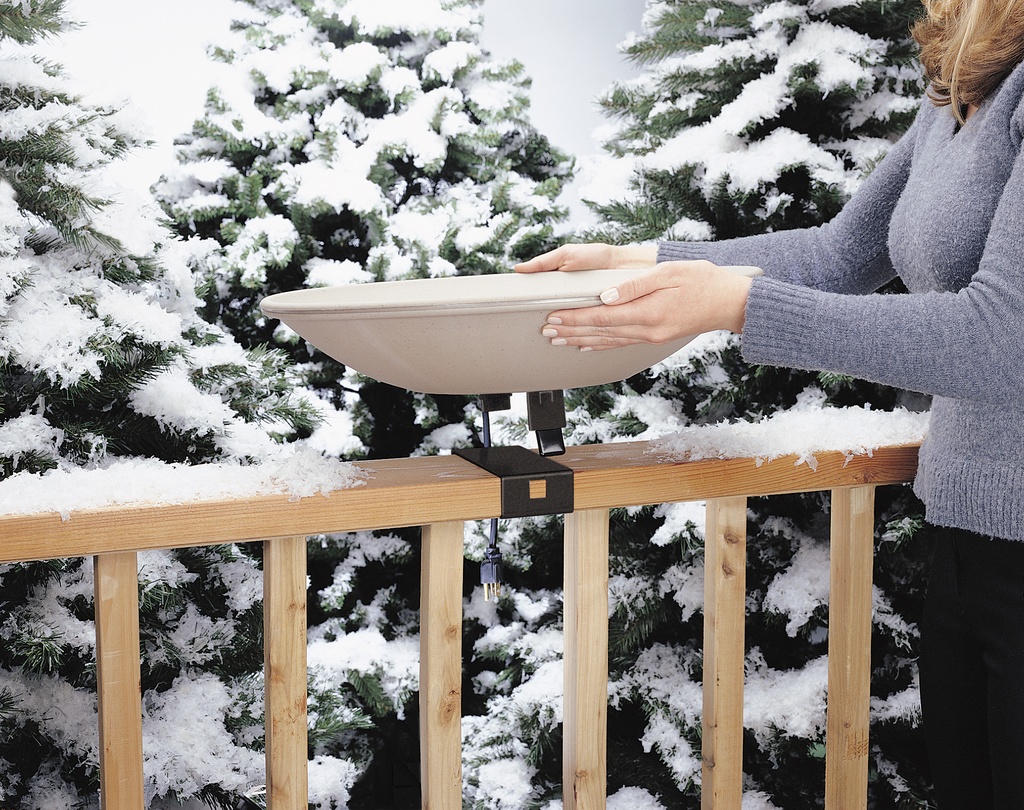 Deck-Mounted Heated Bird Bath