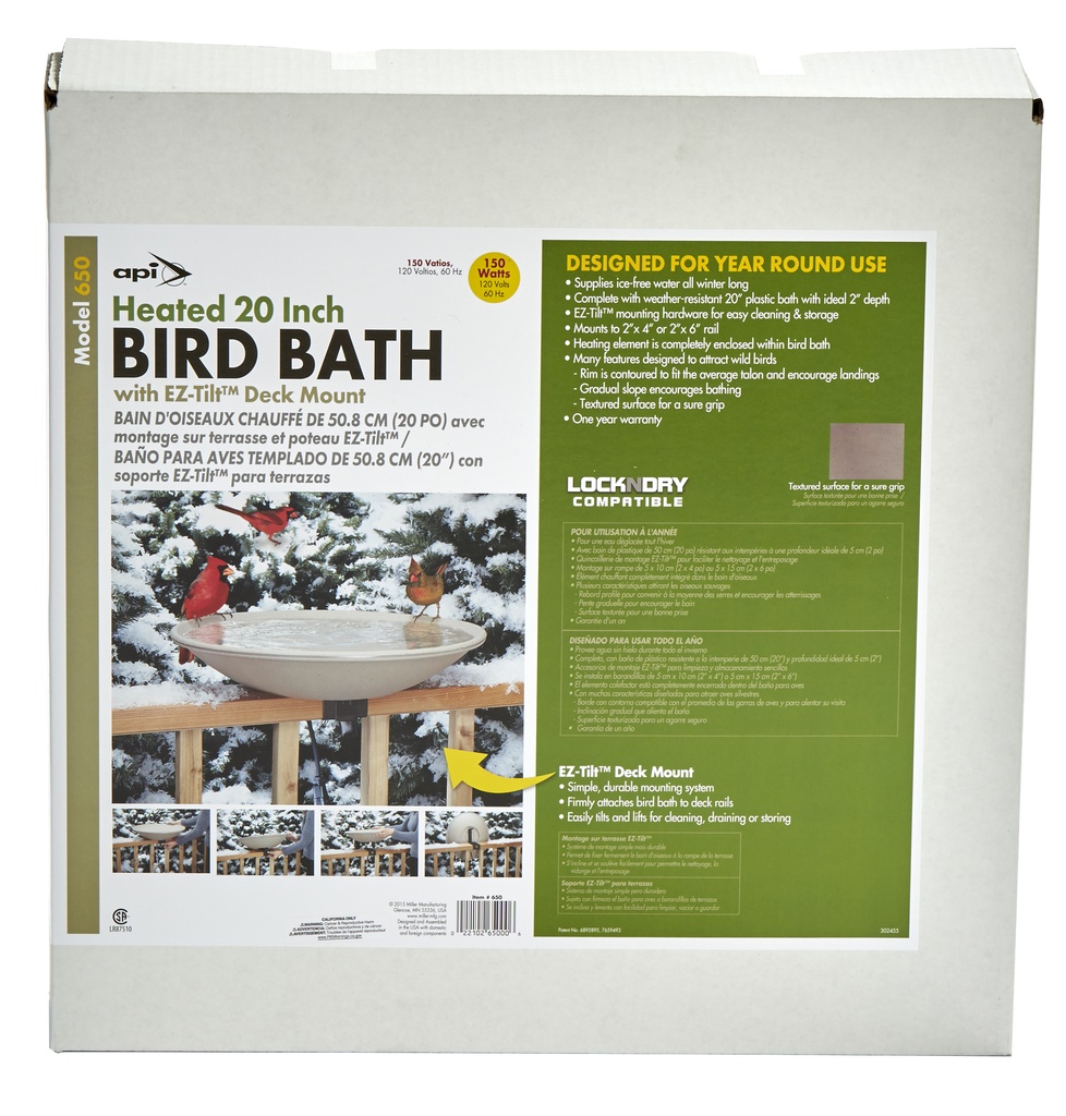 Deck-Mounted Heated Bird Bath