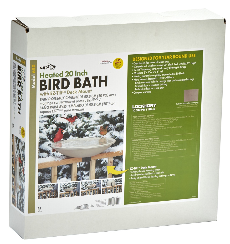 Deck-Mounted Heated Bird Bath