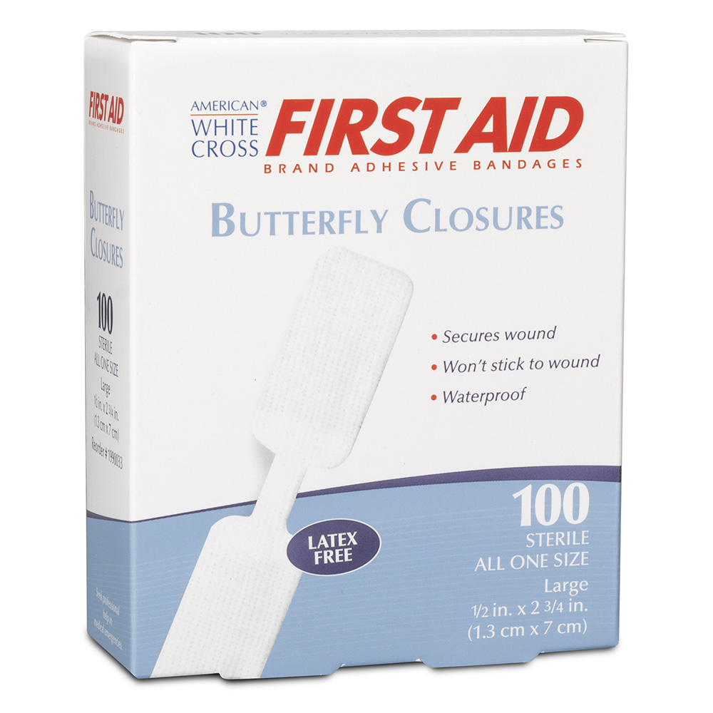 Dukal American White Cross 1/2 x 2-3/4 inch Butterfly Adhesive Bandages, 2400/Pack, Large