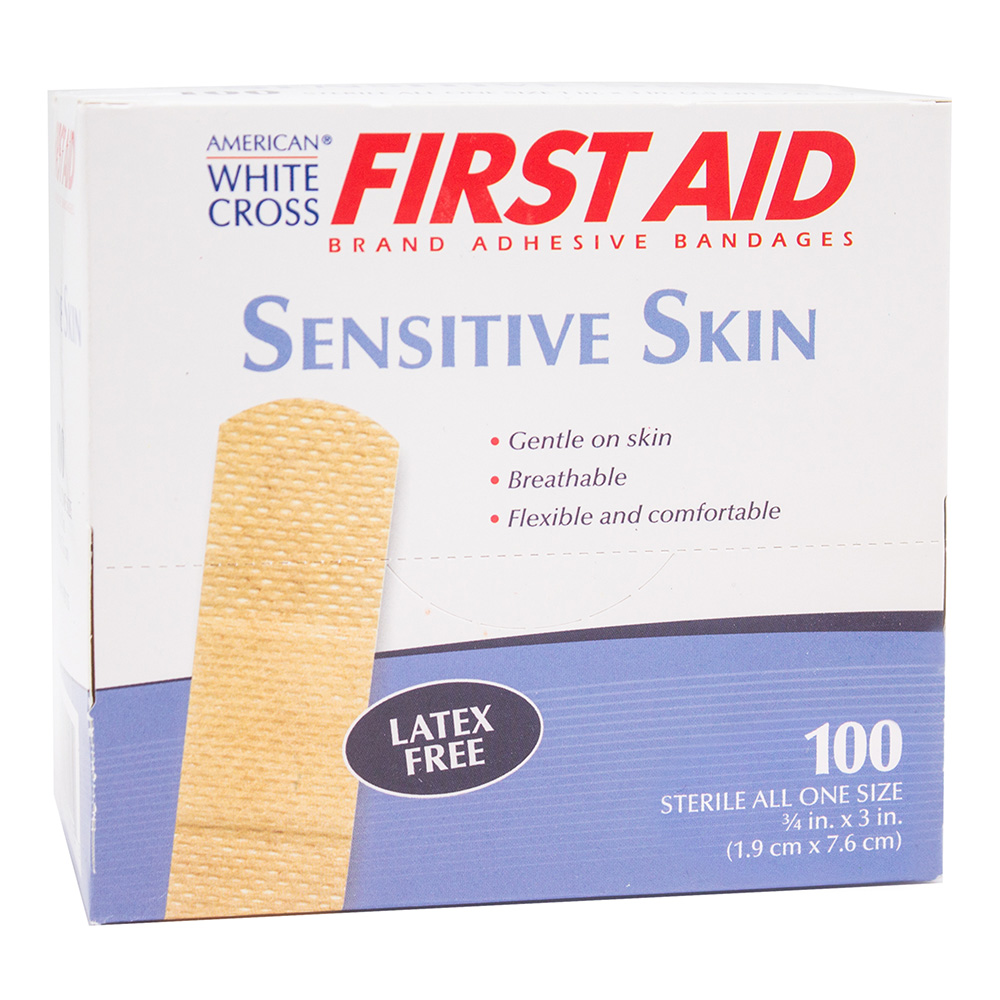 Dukal American White Cross 3/4 x 3 inch Sensitive Skin Adhesive Bandages, 1200/Pack