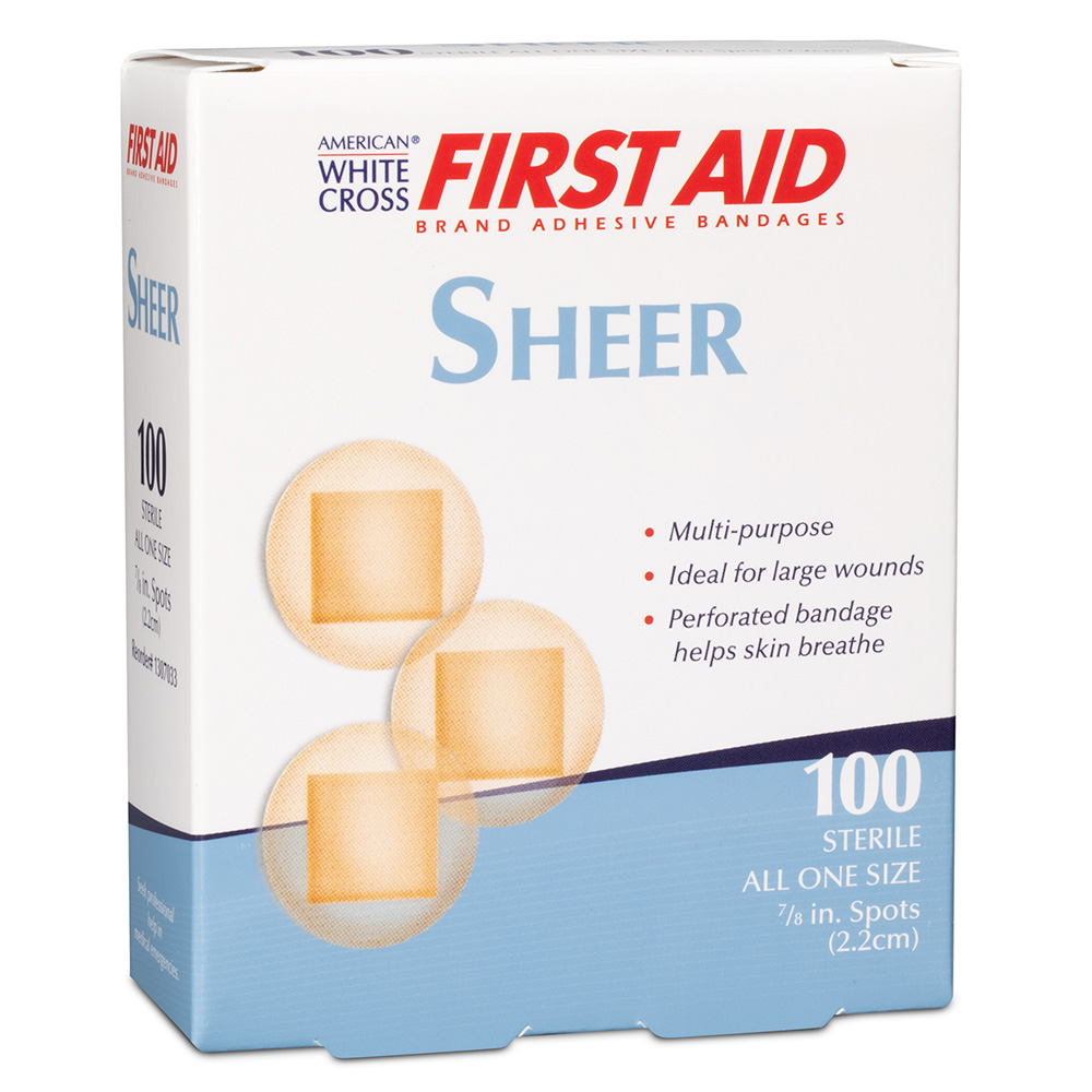 Dukal American White Cross 7/8 inch Sheer Adhesive Bandages, 2400/Pack