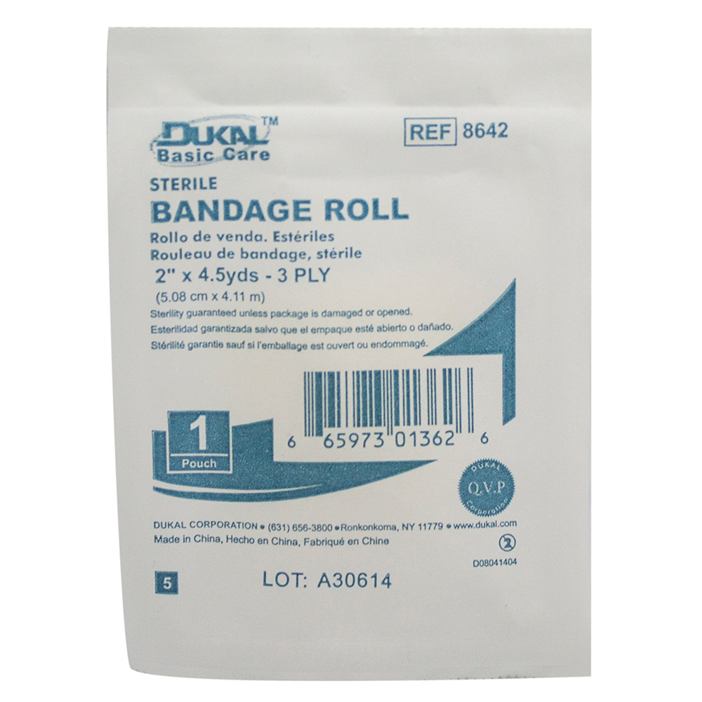 Dukal Basic Care Fluff 2 inch x 4.5 yds 3-Ply Sterile Bandages Roll, 96/Pack