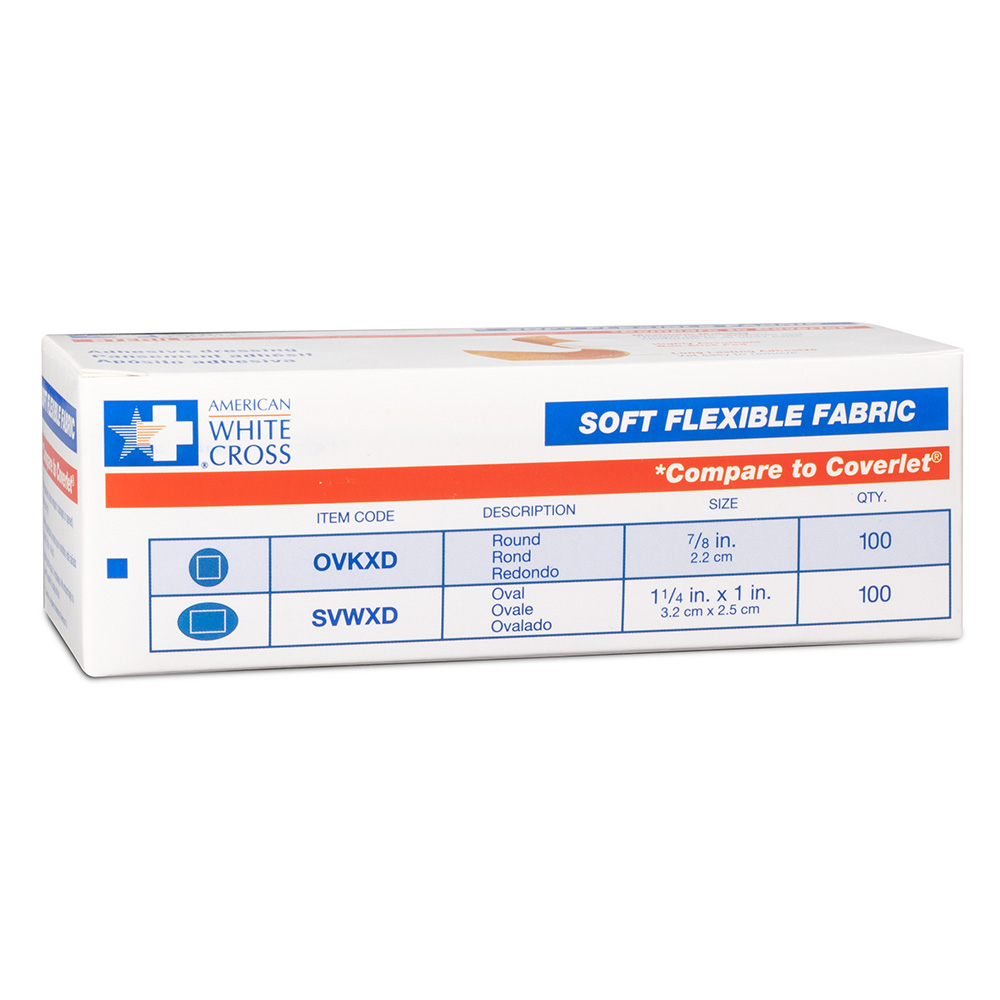 Dukal American White Cross 7/8 inch Soft Flexible Fabric Adhesive Spot Bandages, 1200/Pack