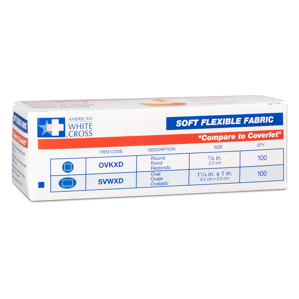 Dukal American White Cross 7/8 x 1-1/4 inch Soft Flexible Fabric Adhesive Spot Bandages, 1200/Pack