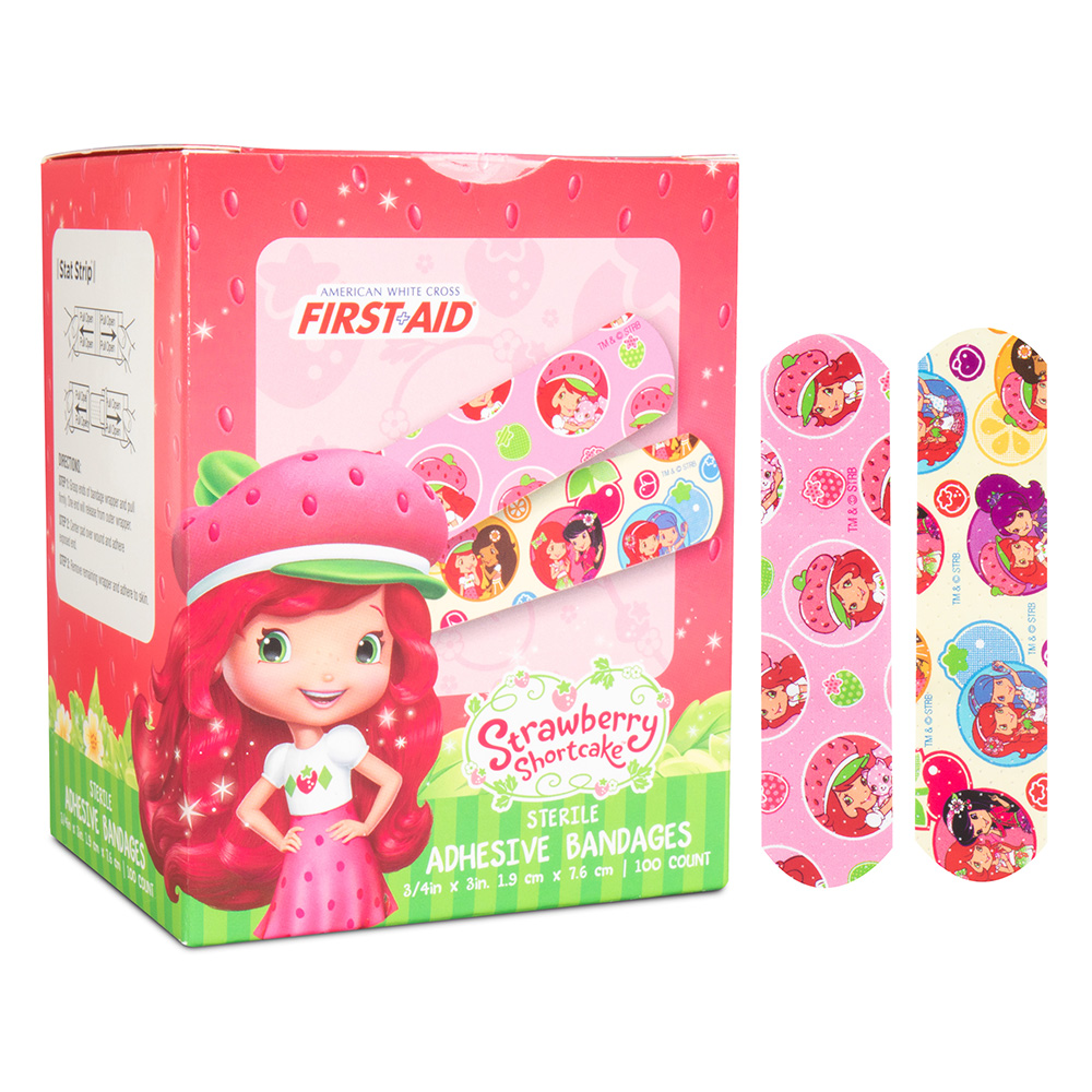 Dukal American White Cross 3/4 x 3 inch Strawberry Shortcake Adhesive Kid Design Bandages, 1200/Pack