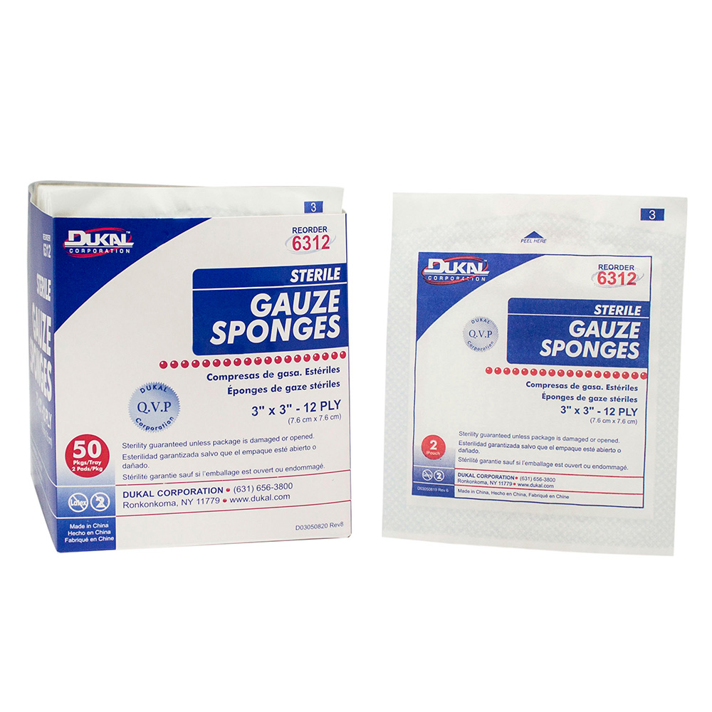 Dukal 3 x 3 inch 12-Ply Sterile Gauze Sponges, 2400/Pack