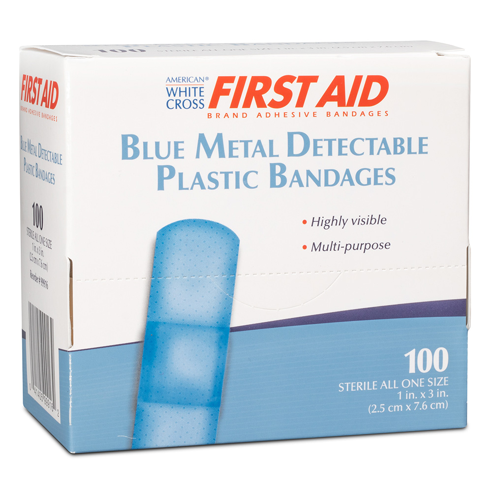 Dukal American White Cross 1 x 3 inch Blue Metal Detectable Adhesive Strips, 1200/Pack