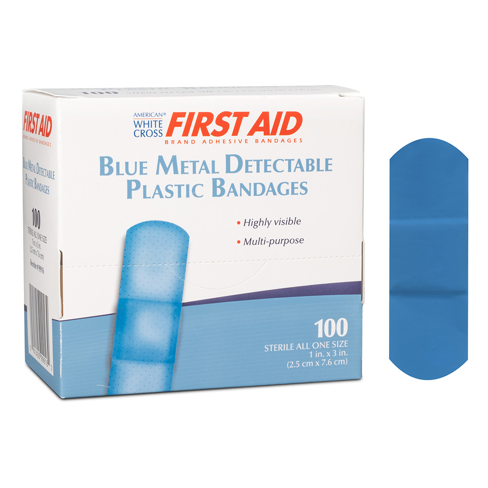 Dukal American White Cross 1 x 3 inch Blue Metal Detectable Adhesive Strips, 1200/Pack