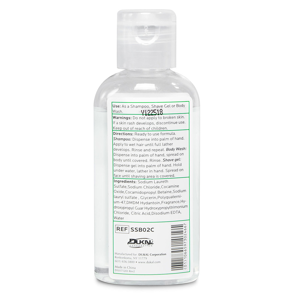 Dukal Dawnmist 2 oz Shampoo Shave Gel and Body Wash, Clear Bottle, 96/Pack