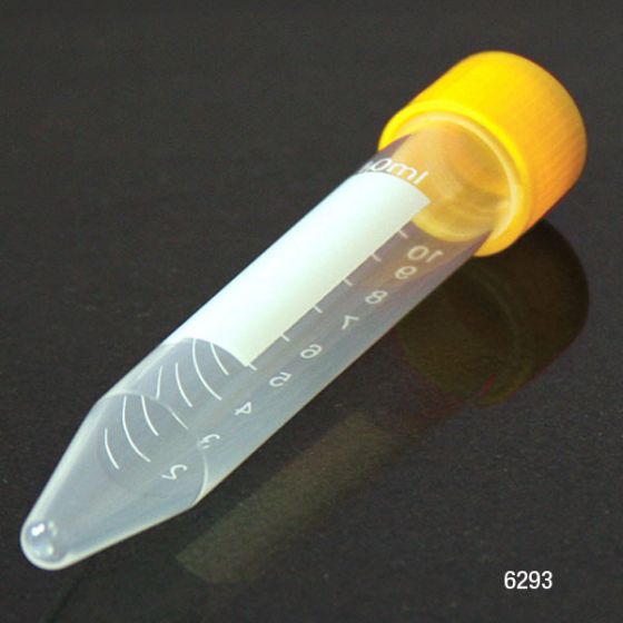 Globe Scientific 10 ml PP Sterile Centrifuge Tube w/ Separate Yellow Screw Cap, 1000/Case