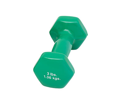 Fabrication CanDo 3 lb Vinyl Coated Cast Iron Dumbbell, Green