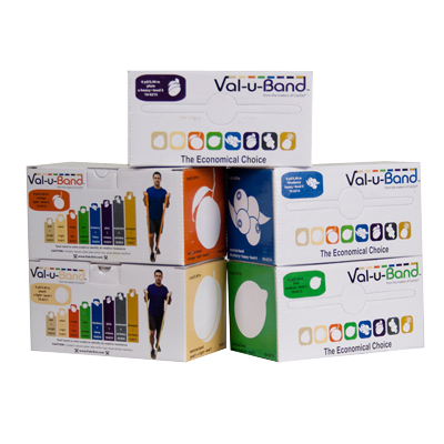 Fabrication CanDo Val-u-Band 6 yd Low Powder Exercise Band Dispenser Rolls, Assorted Color, 5 Pieces/Pack
