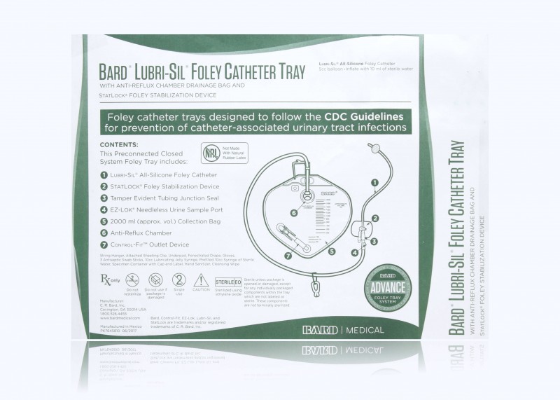 Bard Medical Lubri-Sil Advance Drainage Bag Foley Trays w/ 16 Fr Bardex Foley Catheter, 10/Case
