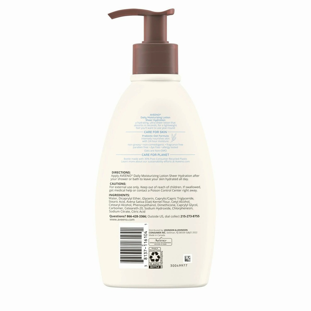 Johnson & Johnson Aveeno 12 fl oz Sheer Hydration Daily Moisturizing Body Lotion, 12/Case