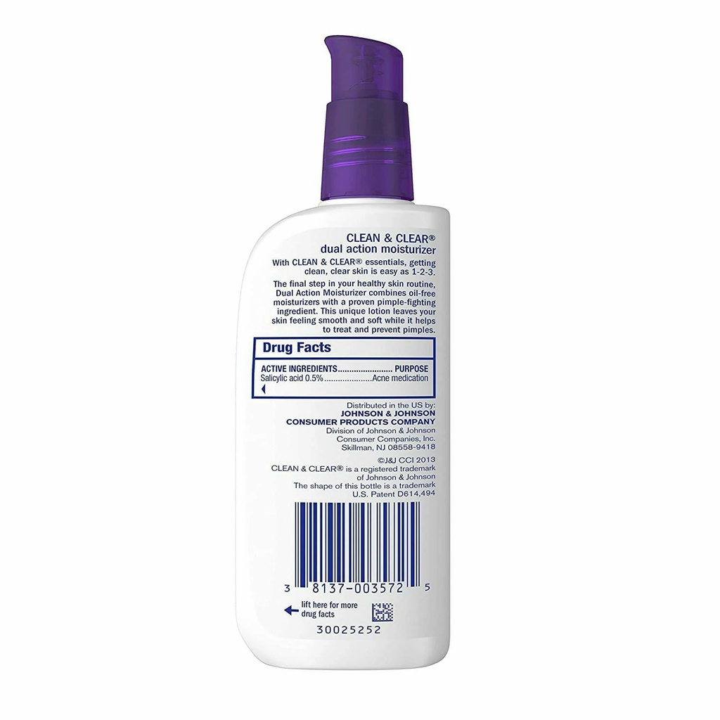 Johnson & Johnson Clean & Clear 4 fl oz Dual Action Moisturizer, 24/Case