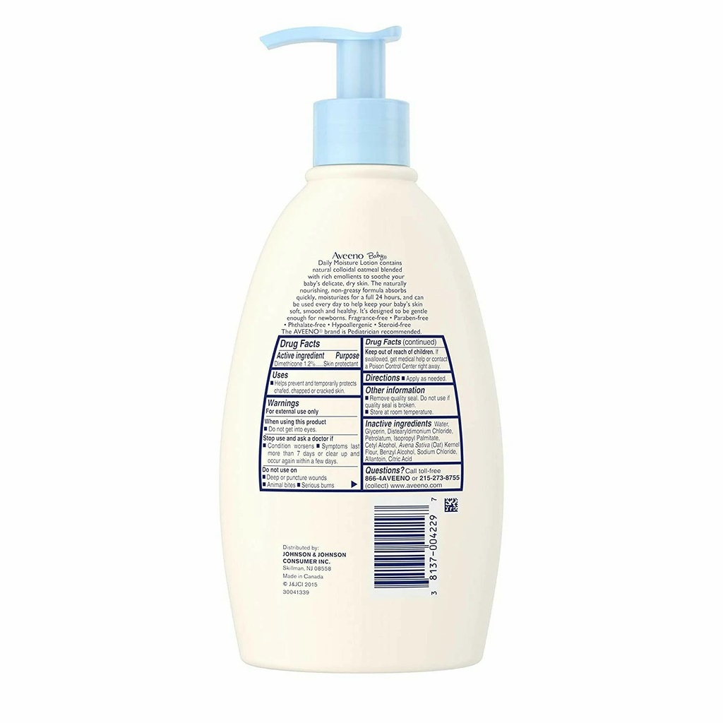 Johnson & Johnson Aveeno 12 fl oz Baby Fragrance Free Daily Moisture Lotion, 12/Case