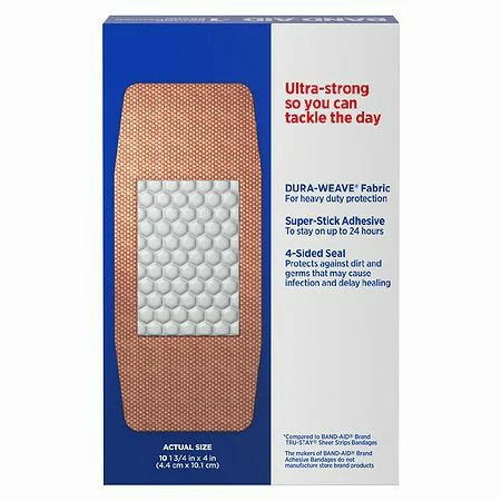 Johnson & Johnson Band-Aid Extra Large Tough Strips Adhesive Bandages, 24 Boxes/Case