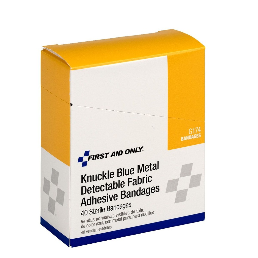 First Aid Only Metal Detectable Fabric Knuckle Bandage, Blue, 40/Box