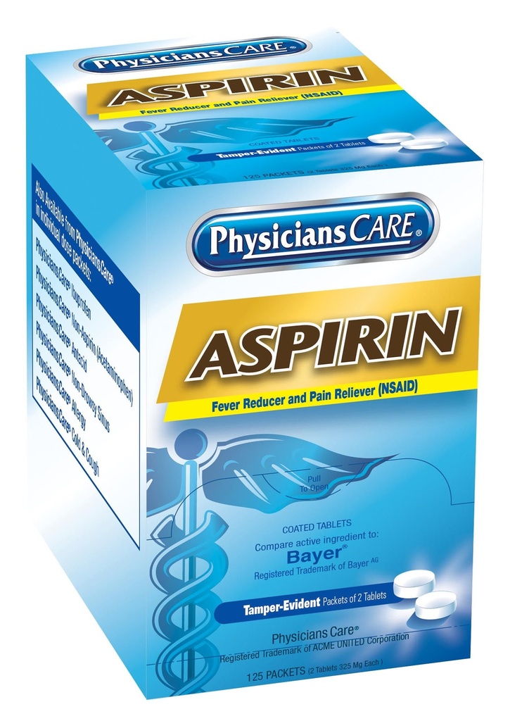 First Aid Only PhysiciansCare 325 mg Aspirin Tablet, 250/Box
