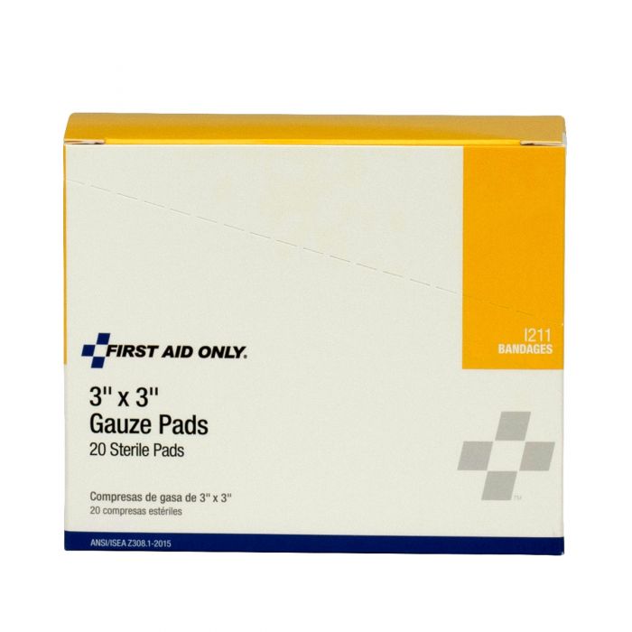 First Aid Only 3 inch x 3 inch Sterile Gauze Pad, 20/Box