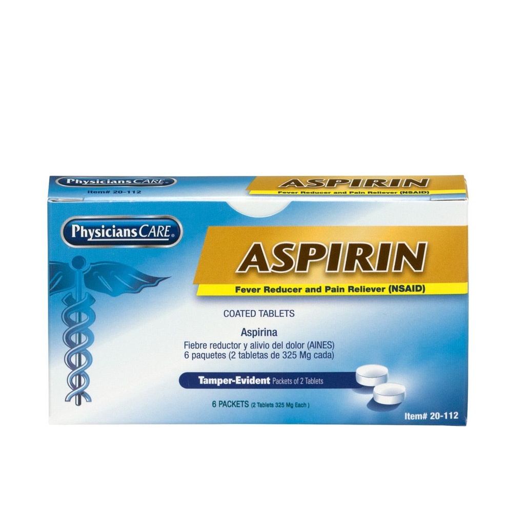 First Aid Only PhysiciansCare 325 mg Aspirin Tablet, 12/Box