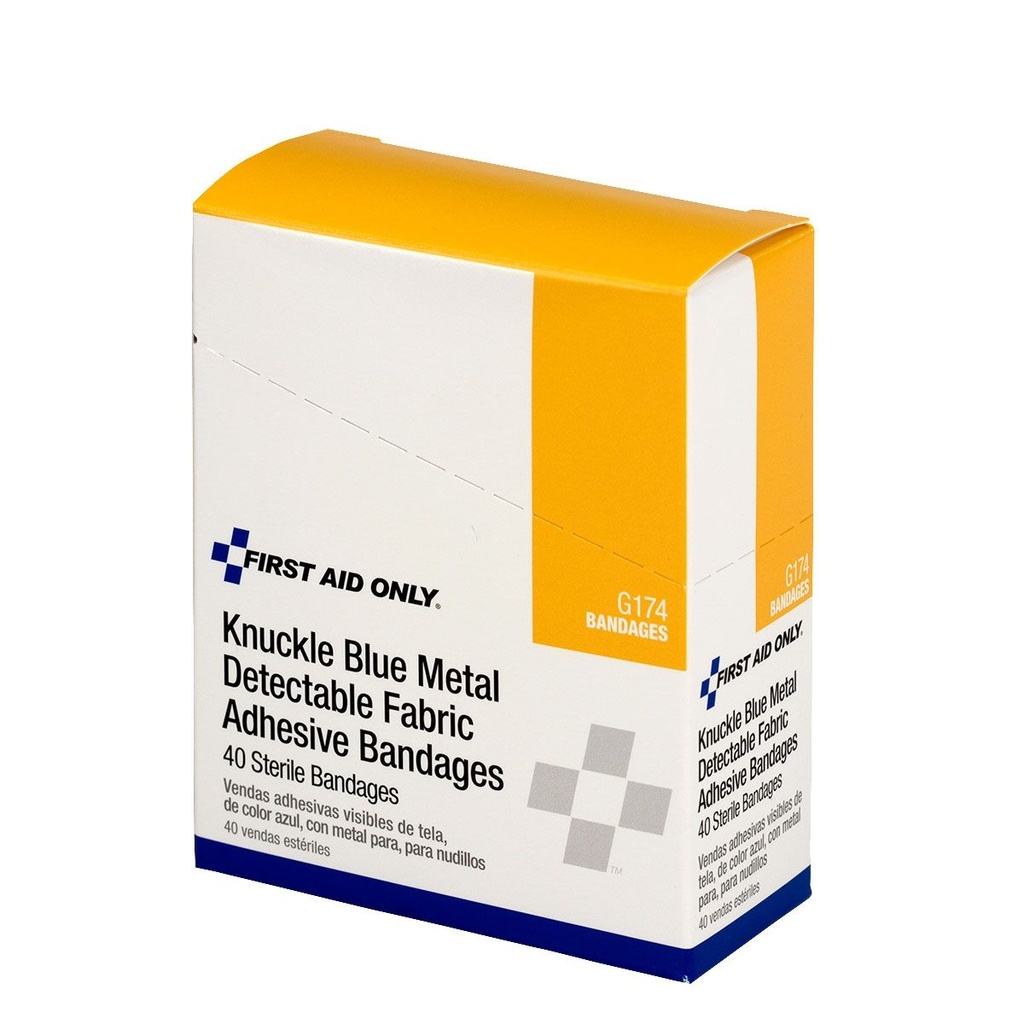 First Aid Only Metal Detectable Fabric Knuckle Bandage, Blue, 40/Box