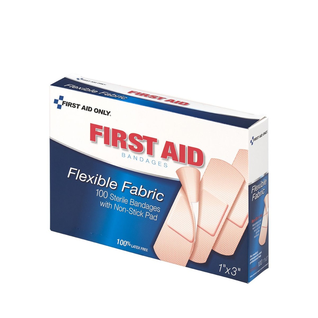 First Aid Only 1 inch x 3 inch Sterile Fabric Bandage with Non-Stick Pad, 100/Box