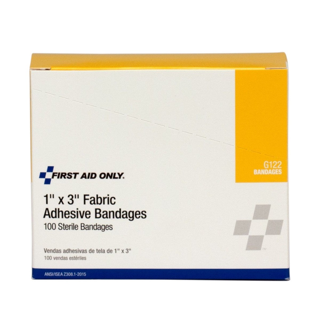 First Aid Only 1 inch x 3 inch Sterile Fabric Bandage, 100/Box