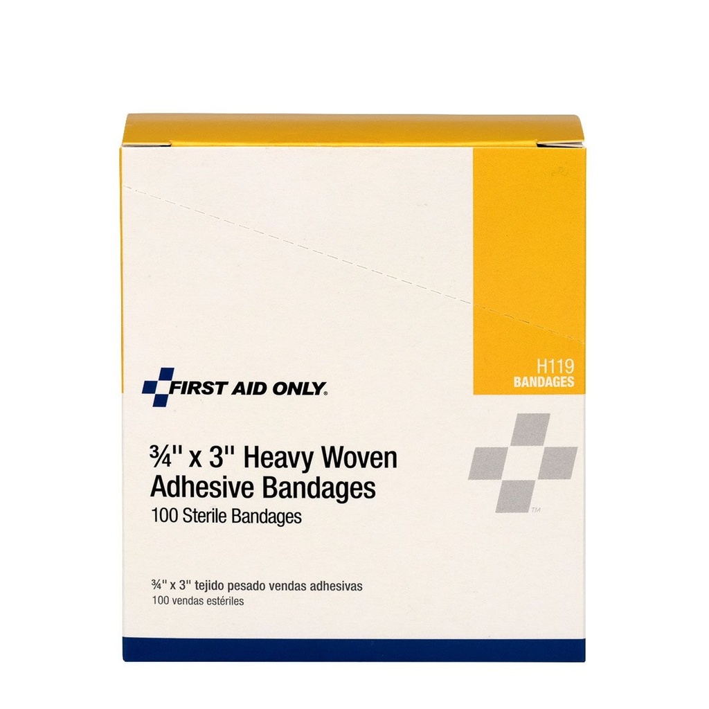 First Aid Only 3/4 inch x 3 inch Sterile Heavy Woven Fabric Bandage, 100/Box