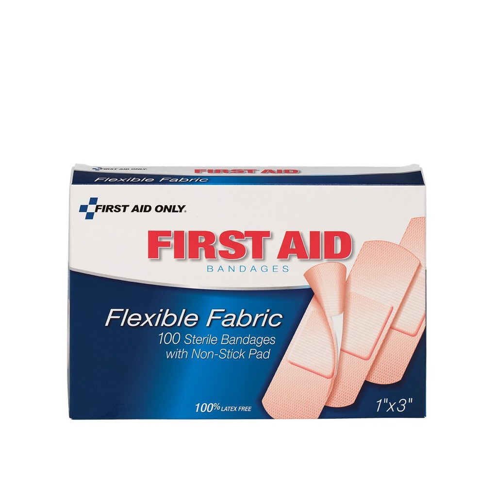 First Aid Only 1 inch x 3 inch Sterile Fabric Bandage with Non-Stick Pad, 100/Box