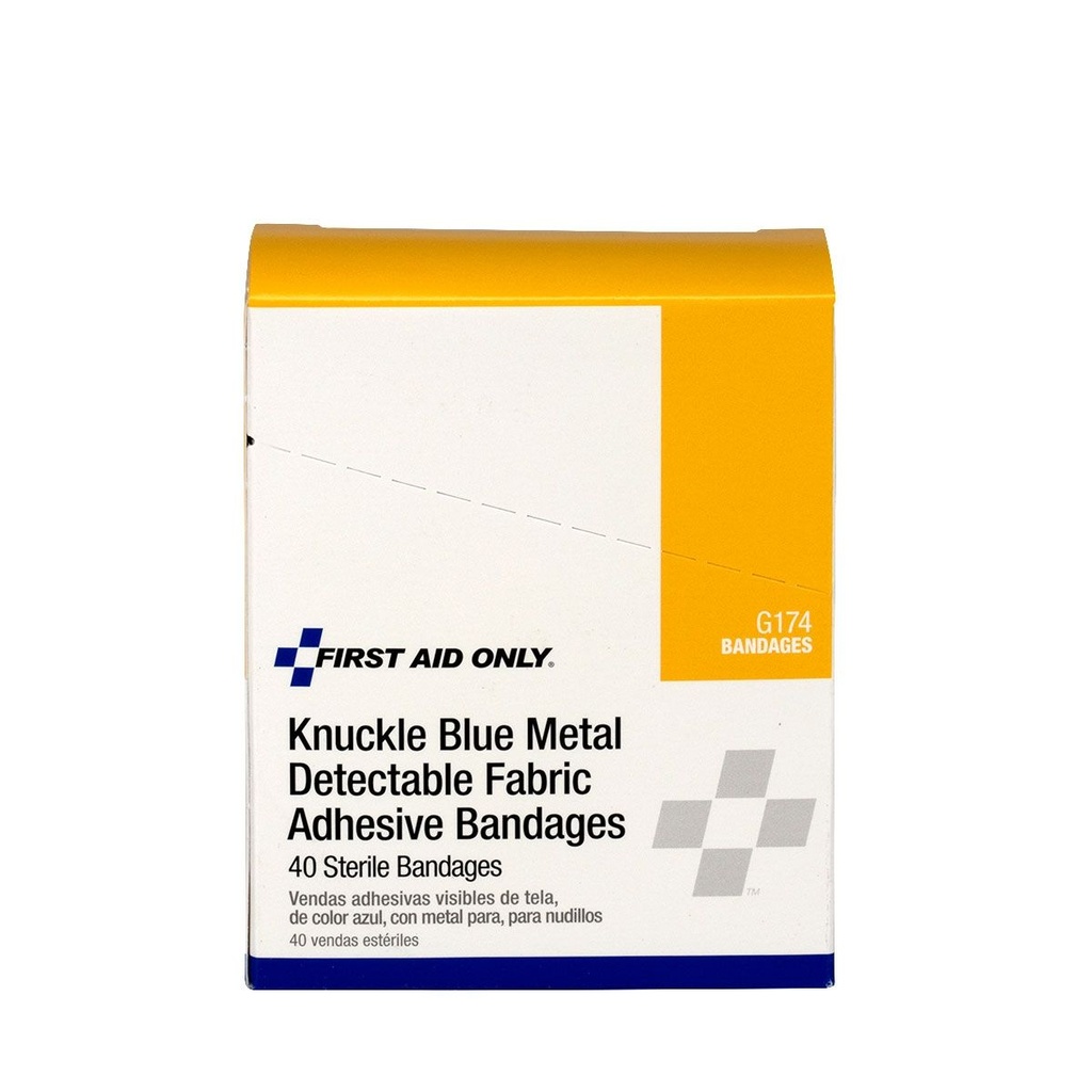 First Aid Only Metal Detectable Fabric Knuckle Bandage, Blue, 40/Box