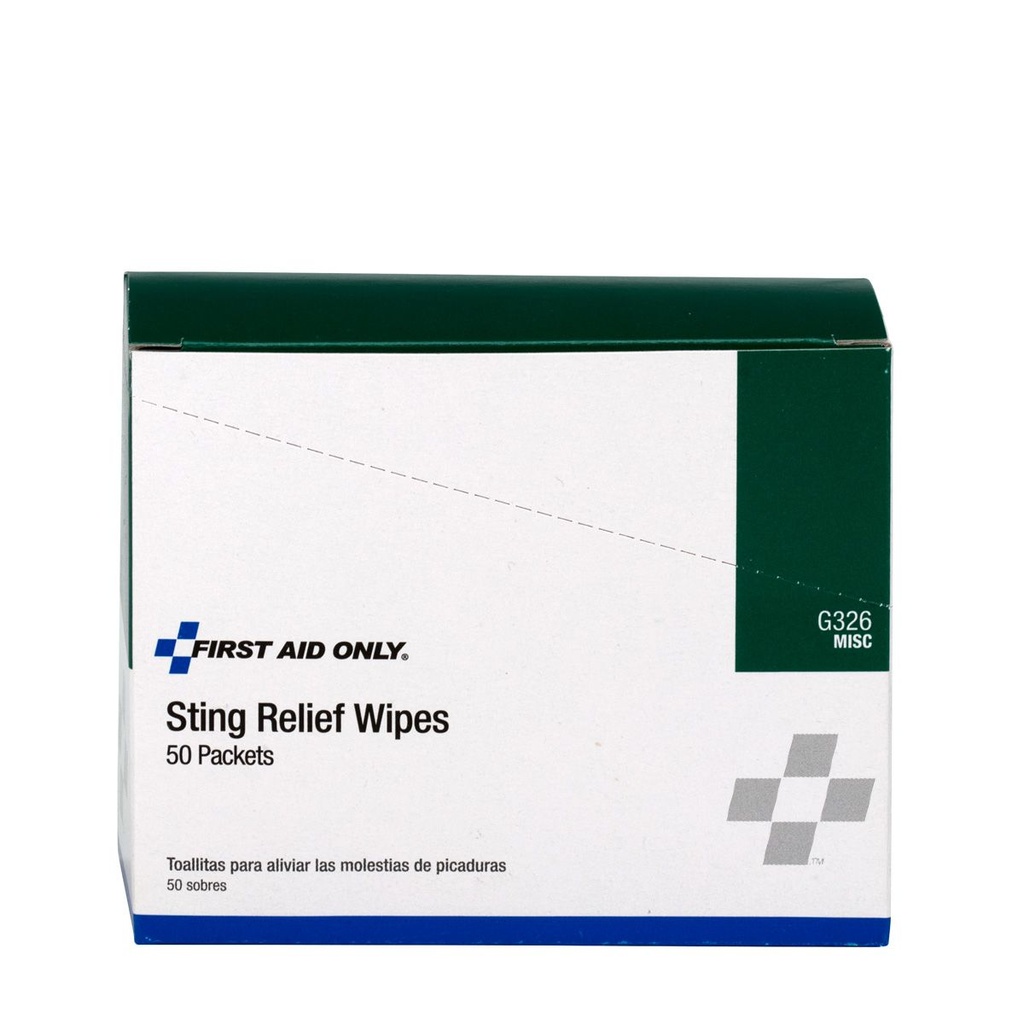 First Aid Only Sting Relief Wipe, 50/Box