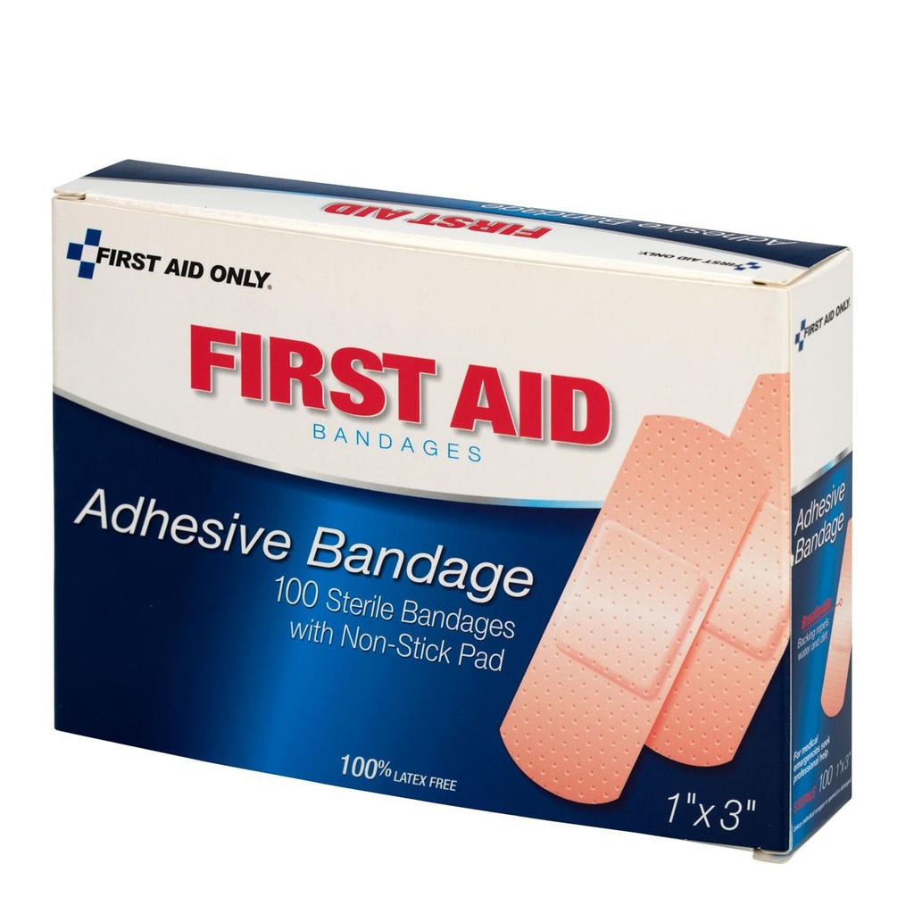 First Aid Only 3 inch x 1 inch Plastic Adhesive Bandage, 100/Box