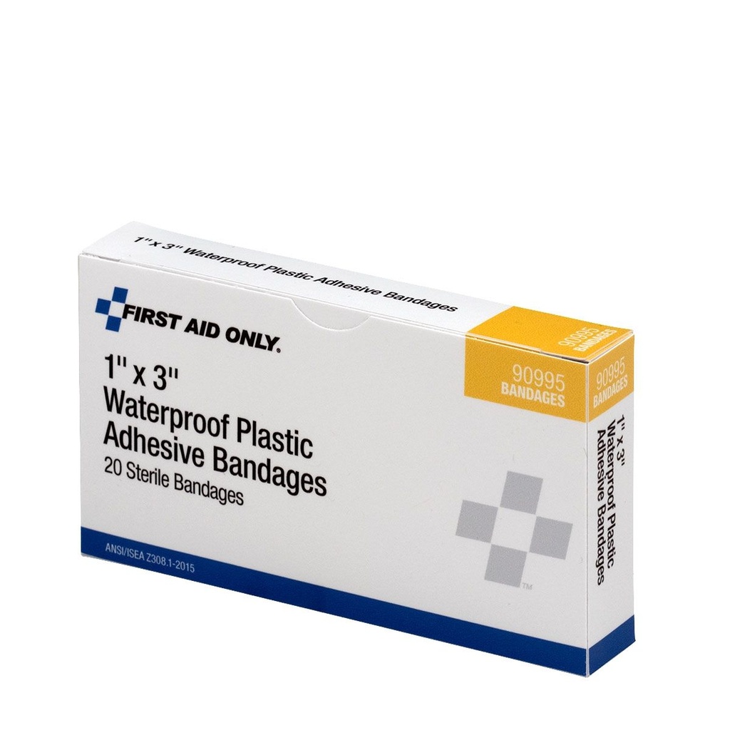 First Aid Only 3 inch x 1 inch Waterproof Plastic Adhesive Bandage, 20/Box