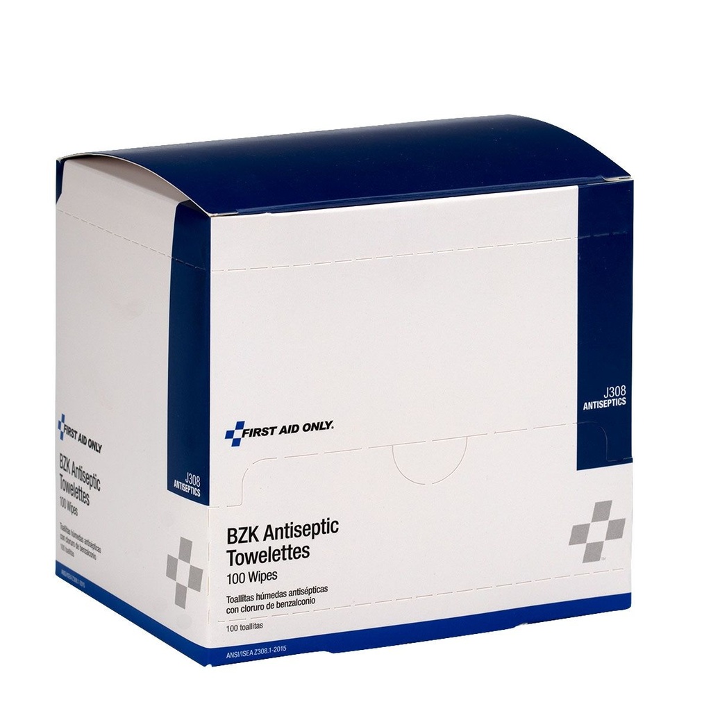 First Aid Only BZK Antiseptic Wipe, 100/Box