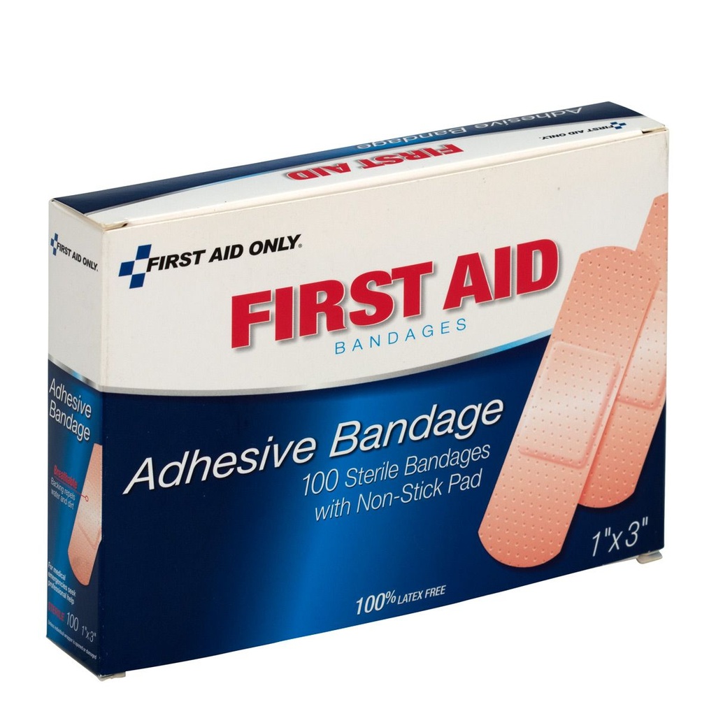 First Aid Only 3 inch x 1 inch Plastic Adhesive Bandage, 100/Box