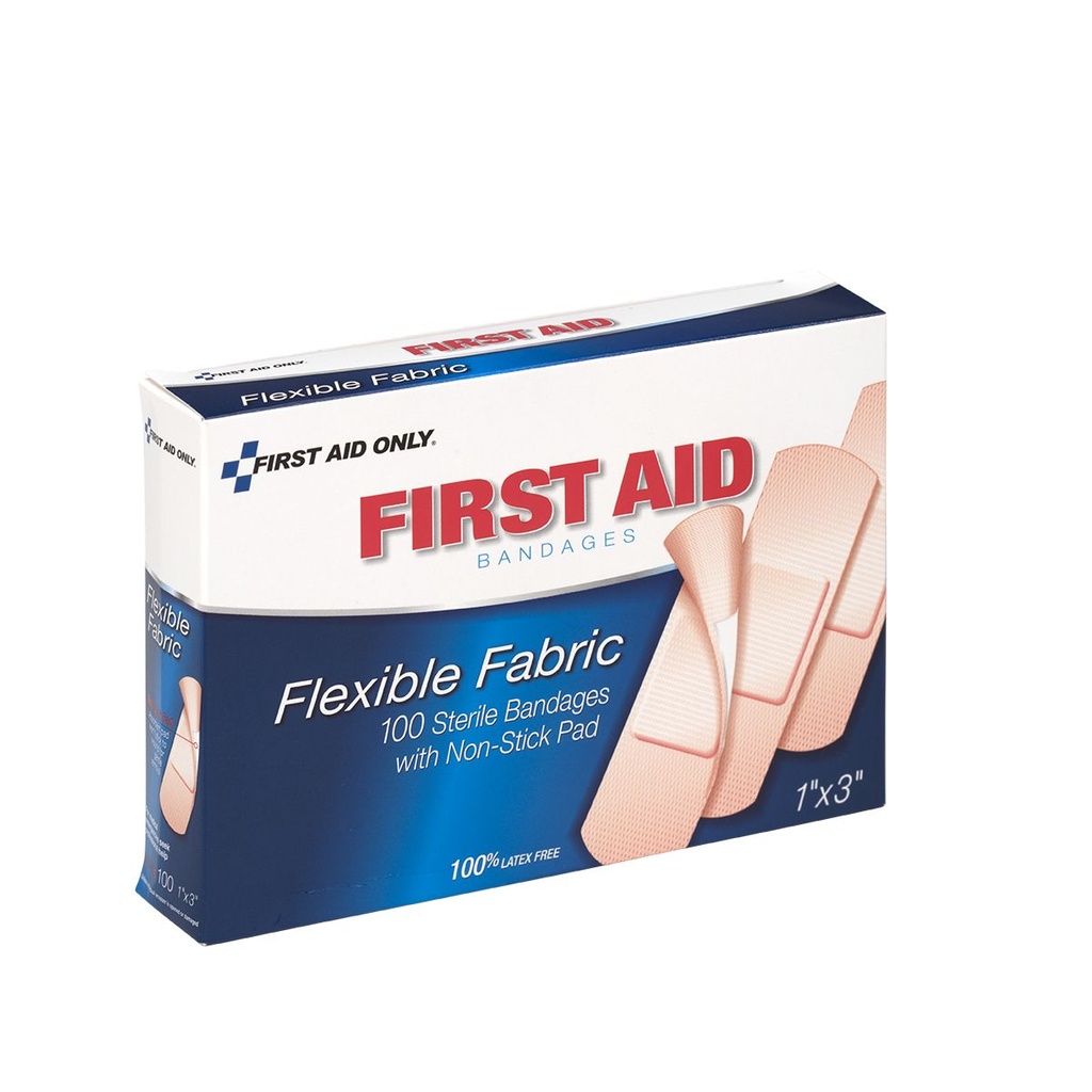 First Aid Only 3 inch x 1 inch Fabric Adhesive Bandage, 100/Box