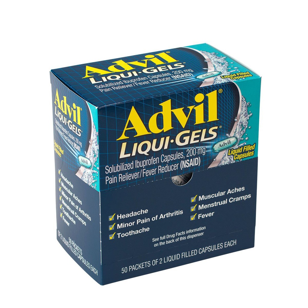 First Aid Only Advil Liquid-Gels Pain Reliever Capsule, 100/Box