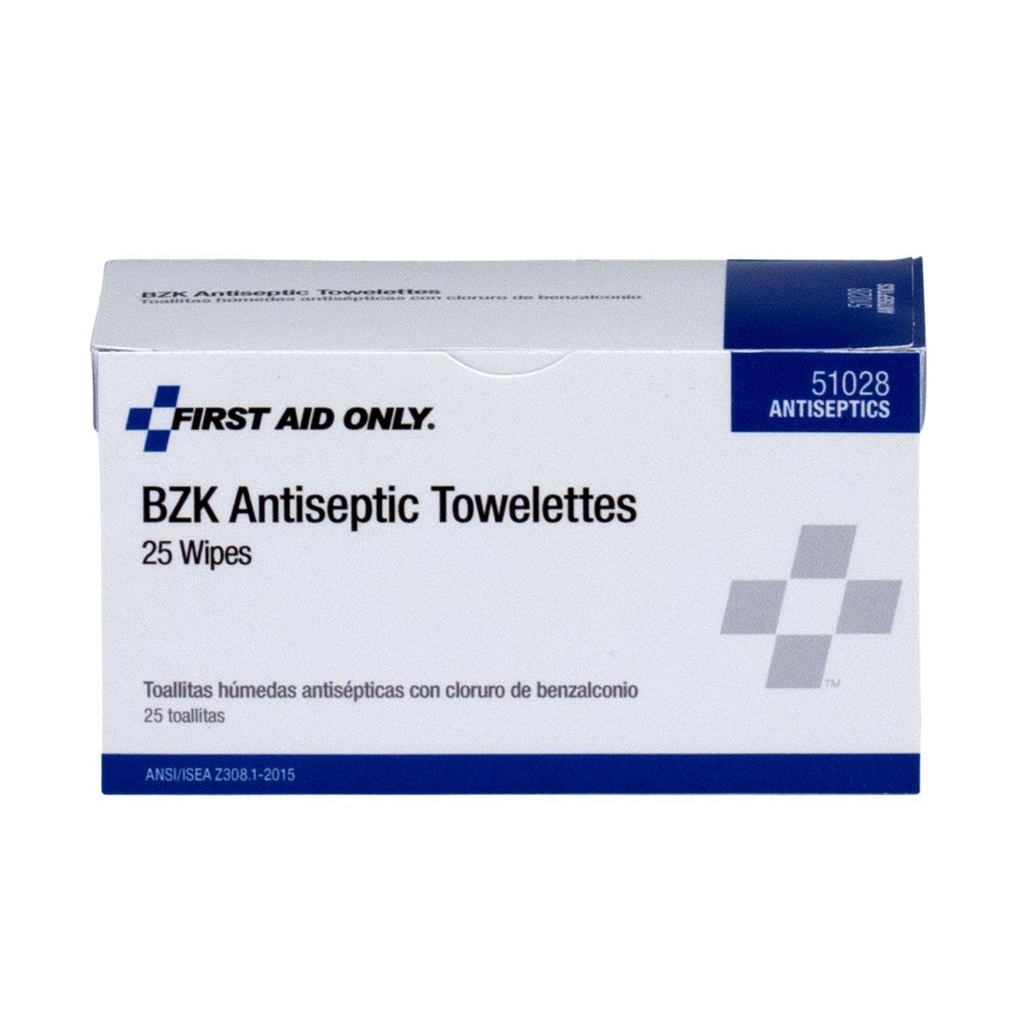 First Aid Only BZK Antiseptic Wipe, 25/Box