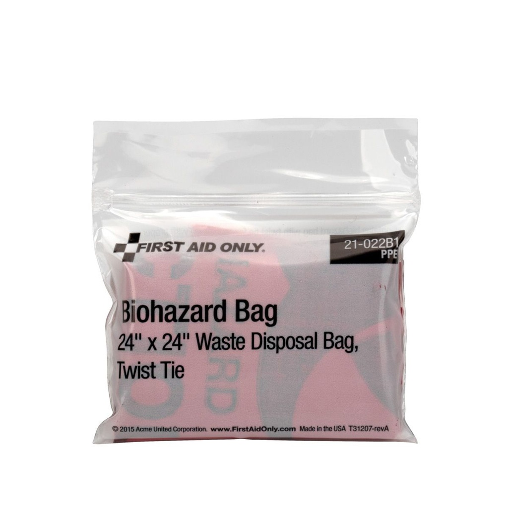 First Aid Only 10 Gallon Biohazard Bag with Tie, Red