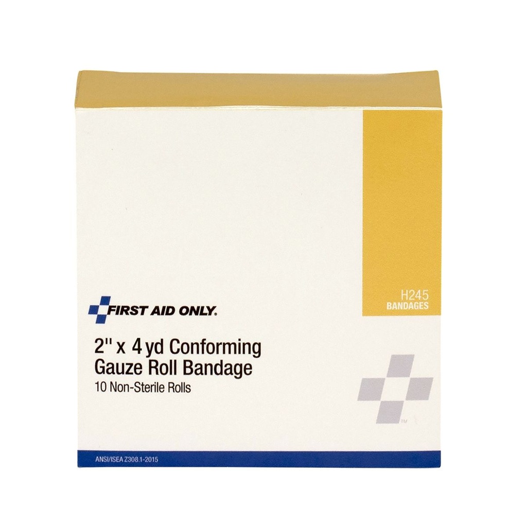 First Aid Only 2 inch x 4 Yd. Non-Sterile Conforming Gauze Bandage Roll, 10/Box