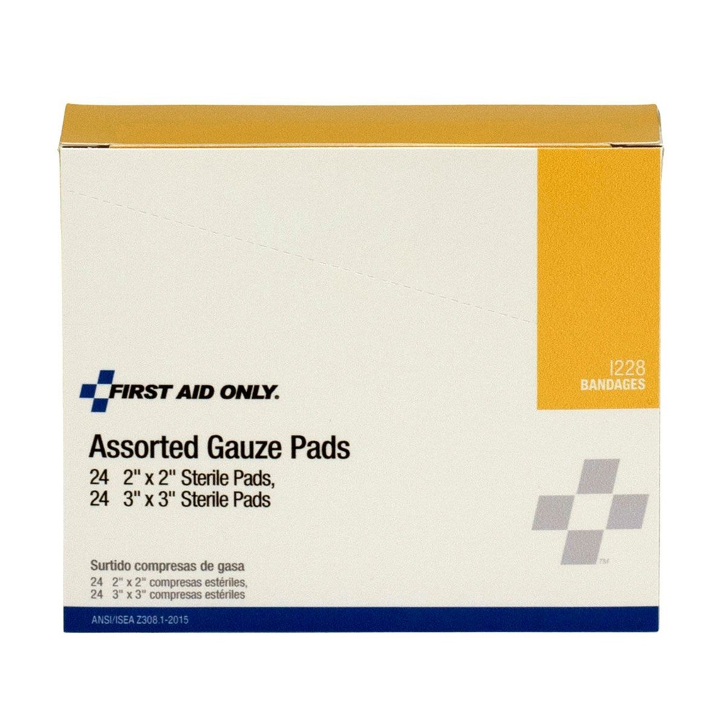 First Aid Only Assorted Gauze Dressing Pad, 48/Box
