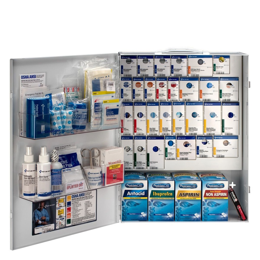 First Aid Only SmartCompliance 150 Person XL Food Service First Aid Kit with Medications & Metal Cabinet