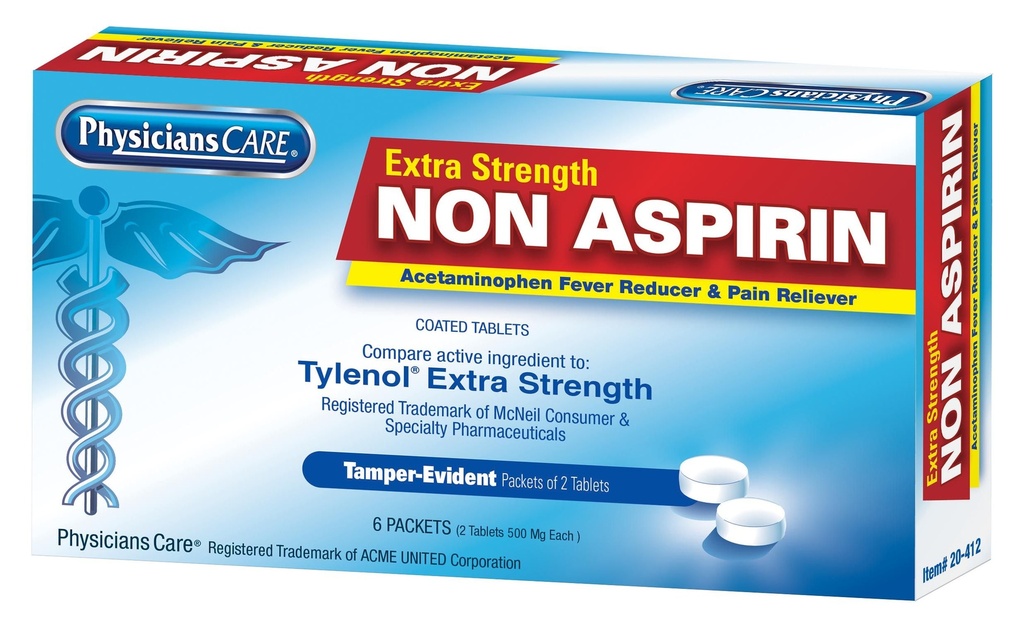 First Aid Only PhysiciansCare Extra-Strength Non-Aspirin, 12/Box