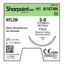 Surgical Specialties Sharpoint Plus 2-0 Nylon Nonabsorbable Suture with Needle and Black, 12 per Box