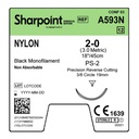Surgical Specialties Sharpoint Plus 2-0 18 inch Nylon Suture with Needle and Black, 12 per Box