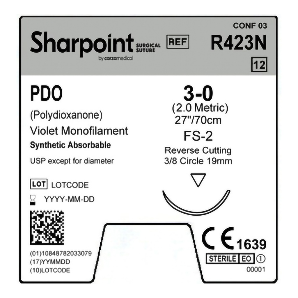 Surgical Specialties Sharpoint Plus 3-0 27 inch Polydioxanone Suture with Needle and Violet, 12 per Box